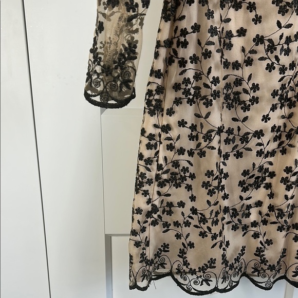Betsy Johnson | Beige & Black Floral Embroidered Lace Dress | 6 - Picture 5 of 7